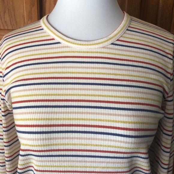 MADEWELL Cream Metallic Striped Long Sleeve Top Blouse Size M - Picture 2 of 9